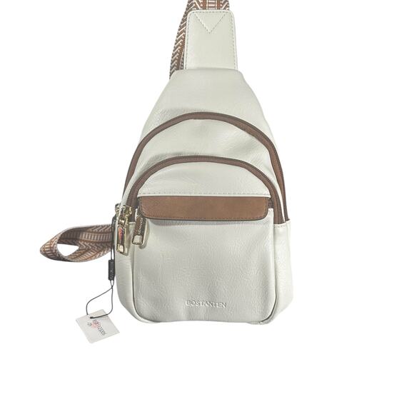 Bostanten White Faux Leather Sling Backpack Crossbody Bag w/Adjustable Strap NEW - Picture 1 of 7